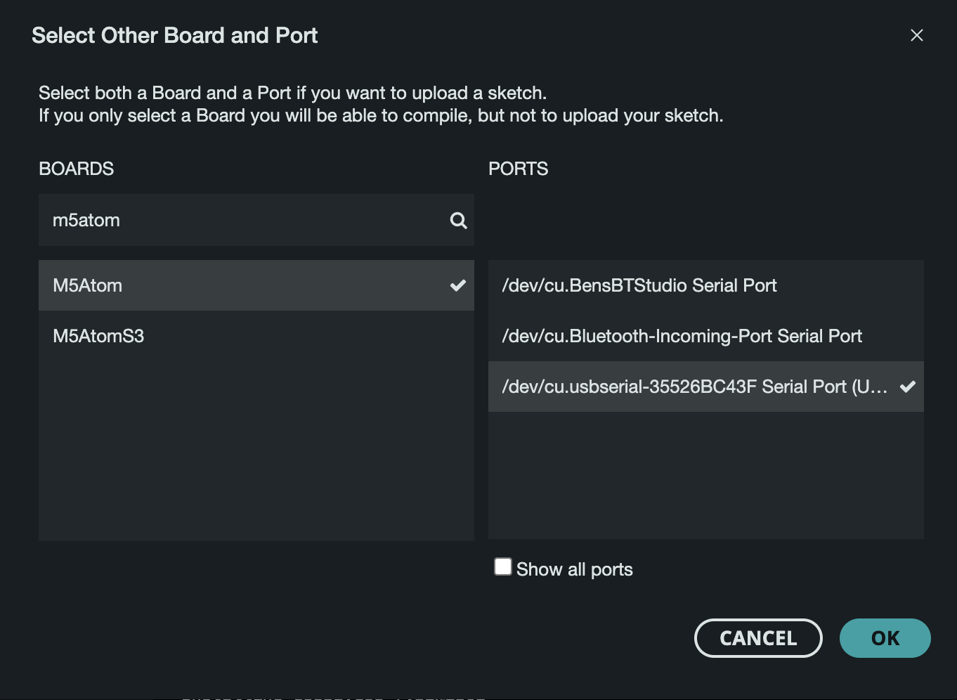 Select Board and Port